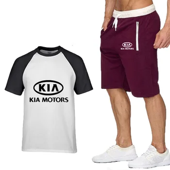  Нова мъжка Тениска с Къс ръкав KIA Car Лого, Ежедневни Лятна Мъжка Тениска в стил хип-хоп, висококачествени Памучни Тениски, панталони, костюми, 2 бр.