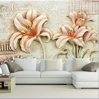  Потребителски 3D стенописи,Красиви ретро тапет с цвете лилия papel de parede,хол разтегателен ТЕЛЕВИЗИЯ стени спалня тапети