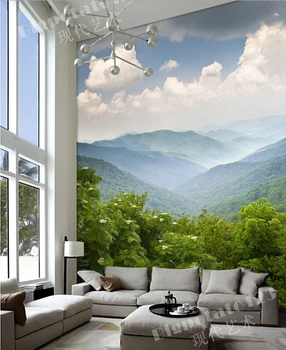  Потребителски 3D стенописи, синьо небе, бял облак горски пейзажи красивата и спокойна гора,хол с диван телевизор на стената спалня тапети