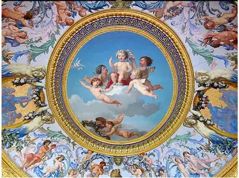  Потребителски снимки на 3d таван стенописи тапети нетъкан Европейският Сладък малък ангел играе боядисване тапети за стени 3d