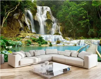  Потребителски снимки Нетъкан стенописи, 3d тапети за хола Планински водопад украса живопис 3d стенописи тапети