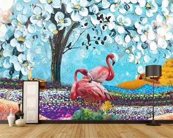  Потребителски тапети 3d стенопис ръчно рисувани Европейския пасторальный фламинго, тропически живопис с маслени бои, тапети хол и спалня 3d тапети