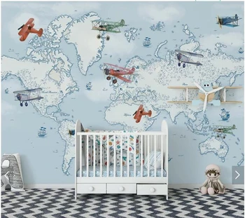  Потребителски тапети за детска спални, карикатура самолет морски стенописи за хола разтегателен фон декорация на дома тапети