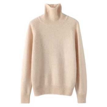  Проста Удебелена Поло риза от 100% Чист кашмир, Женски Свободен Пуловер, Универсален Пуловер с дълги ръкави