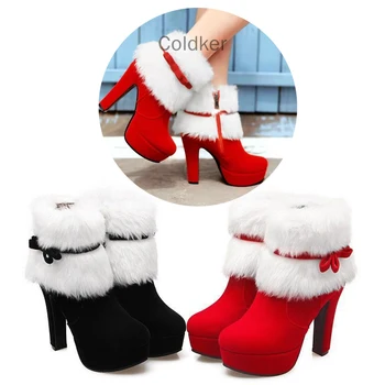  Размери 35-43, костюмированная Дамски Зимни Топли обувки, Коледна Дамски Обувки за Cosplay, Дядо Коледа, Червени Ботильоны На Високи токчета, Къси Ботуши