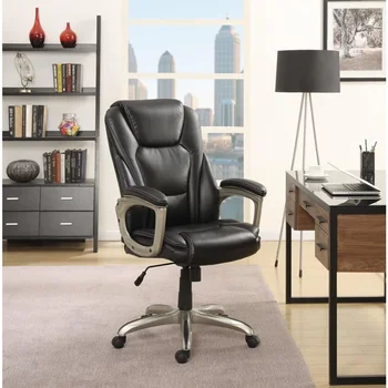  Тежкотоварни скрепленный кожена търговски офис конферентен стол с пяна с ефект на паметта, капацитет 350 паунда, черен