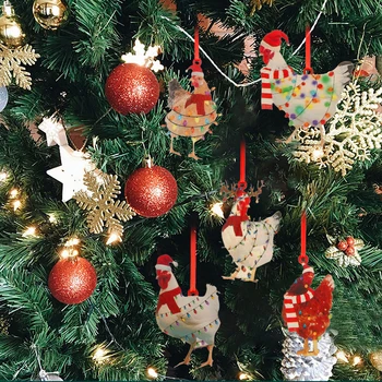  Украса на Коледната Елха Сладък Шал Пиле Декорация на Дървени Пиле Окачен Украшение за Парти Коледно Дърво Селска Къща