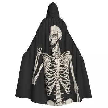  Унисекс Възрастен Скелет Със Скалата Представлява Илюстрация на Пелерина с Качулка, Дълъг Костюм Вещица Cosplay