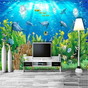  Фотообои Тапети 3D Подводен Свят на делфините Хол ТЕЛЕВИЗИЯ Safa Фон тапети 3d начало декор papel de parede
