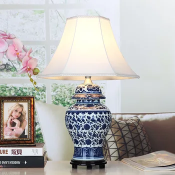  Цзиндэчжэнь ретро стил порцелан керамичен плот настолни лампи за прикроватной нощни шкафчета китайски Синьо-Бял китайски порцелан настолна лампа