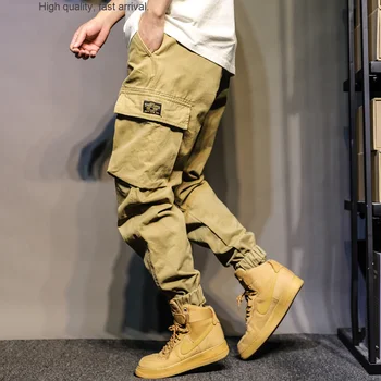  Японски Панталони-карго в стила на тежката промишленост с множество джобове, мъжки Пролетно-есенните Модни Маркови Панталони за почивка, Свободни универсални